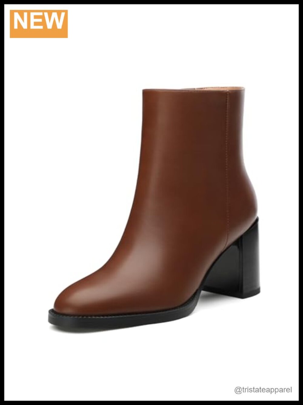 Chunky Block Heel Ankle Boots with Side Zipper Faux Leather